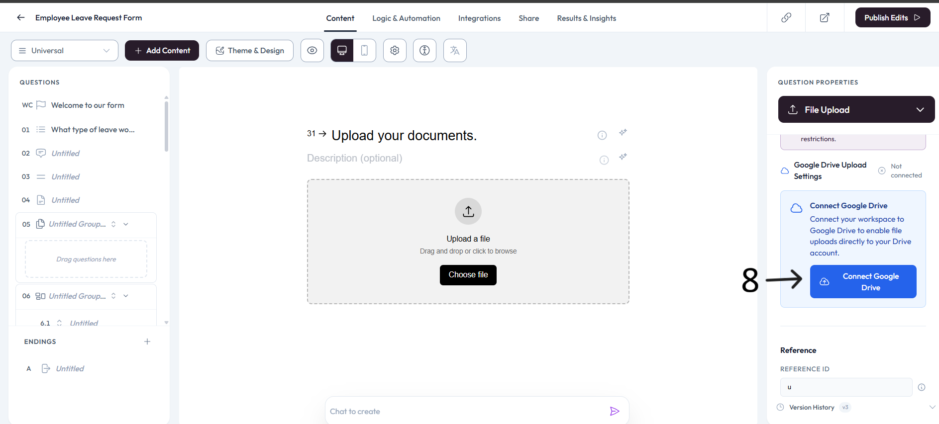 File Upload settings and Google Drive upload settings after step 8
