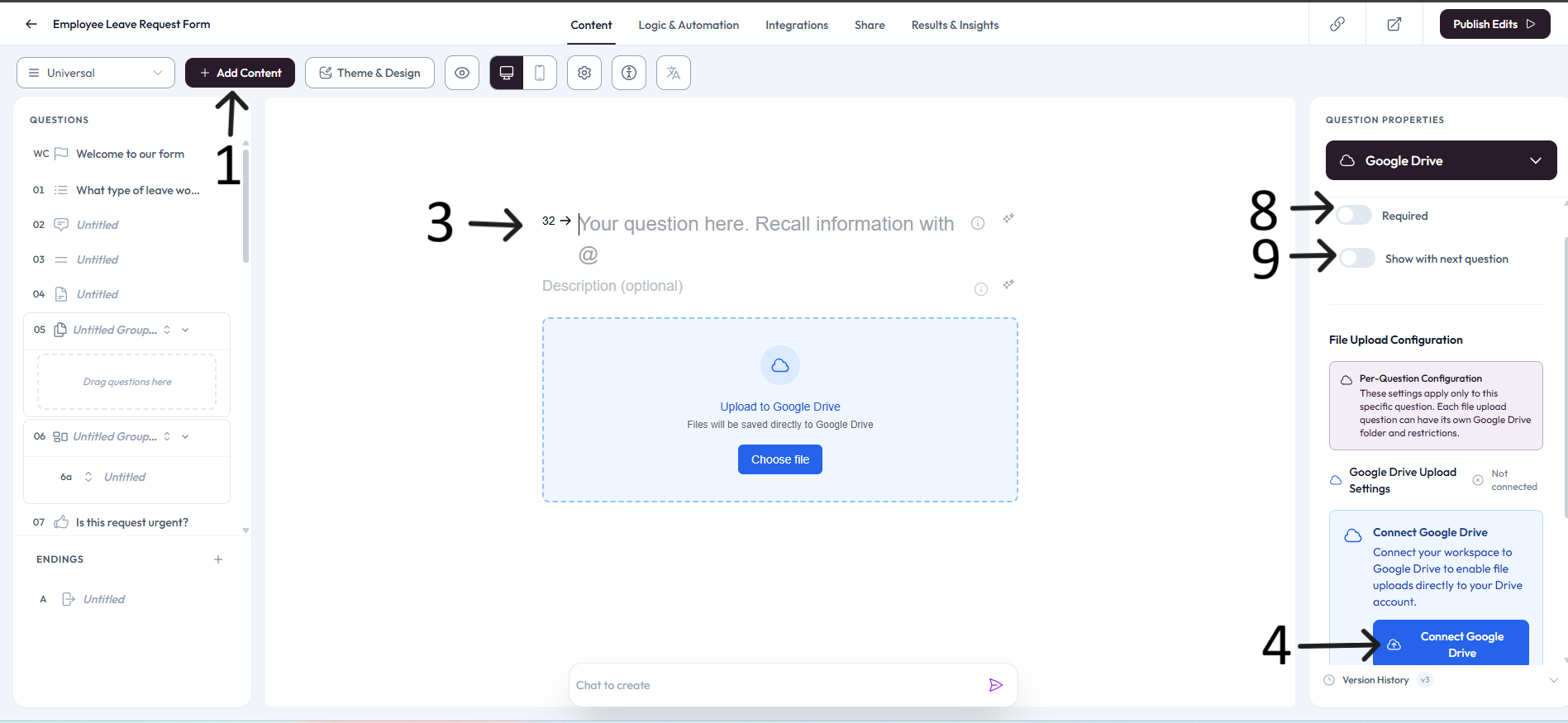 Google Drive connection and consent flow