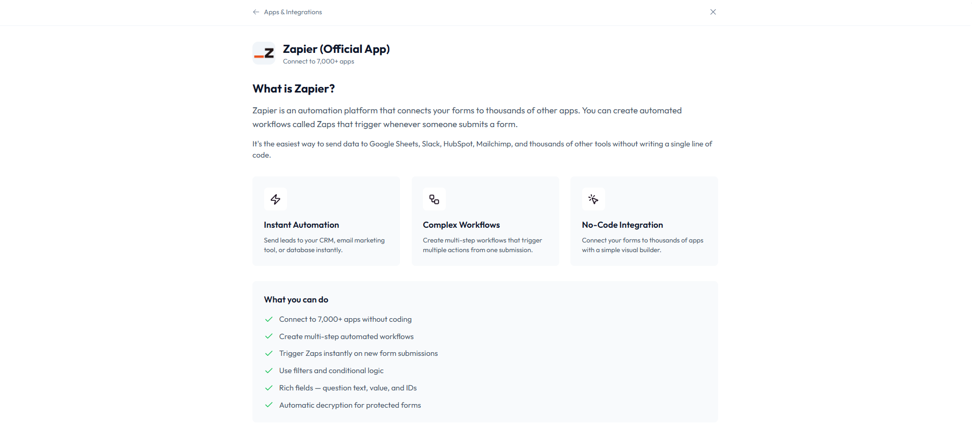 Zapier Official App overview after step 2