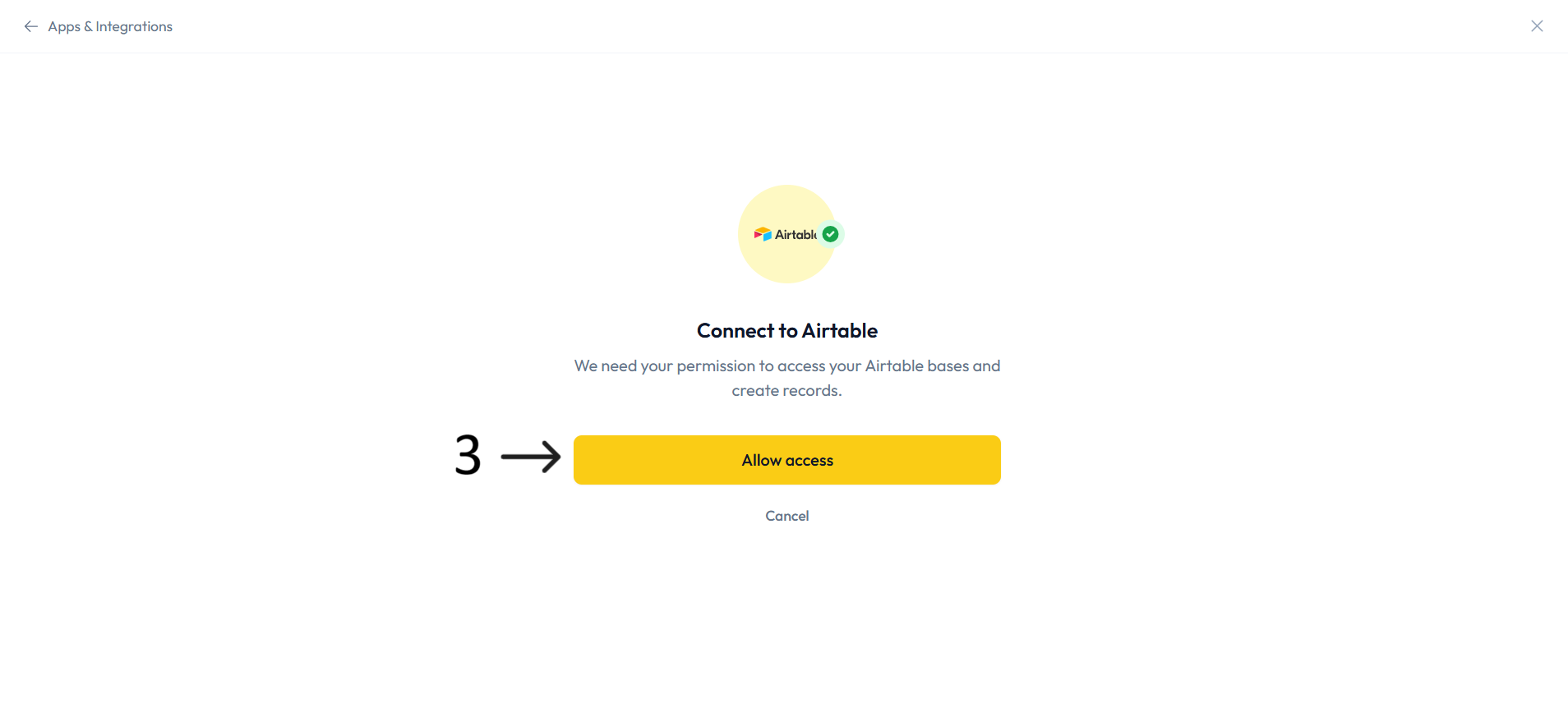 Airtable authorization screen after step 3