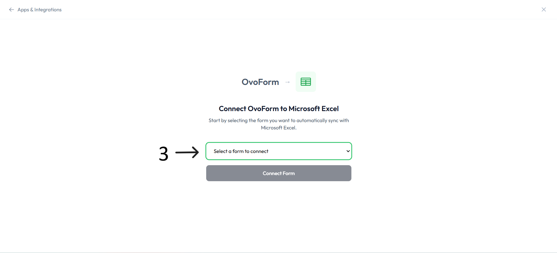 Microsoft Excel form connection after step 3