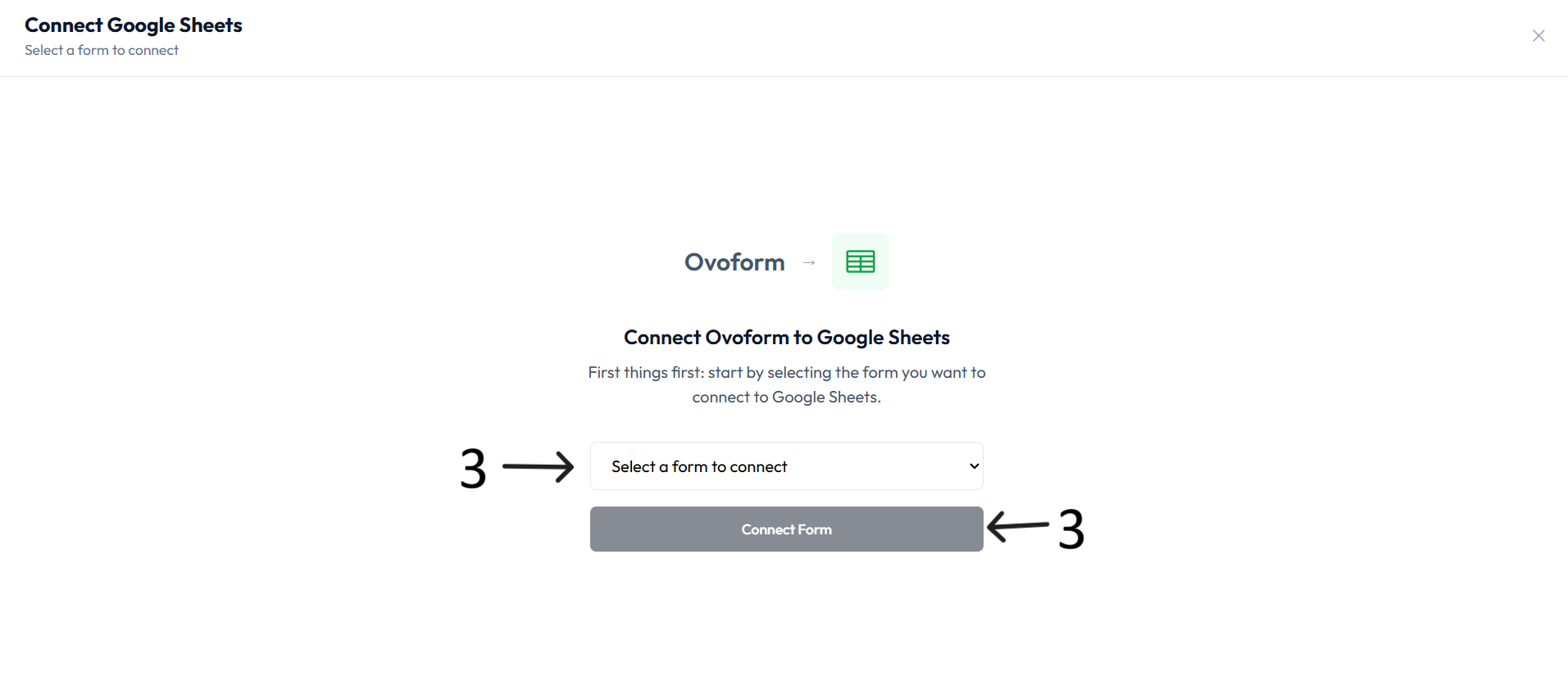 Google Sheets form connection after step 3