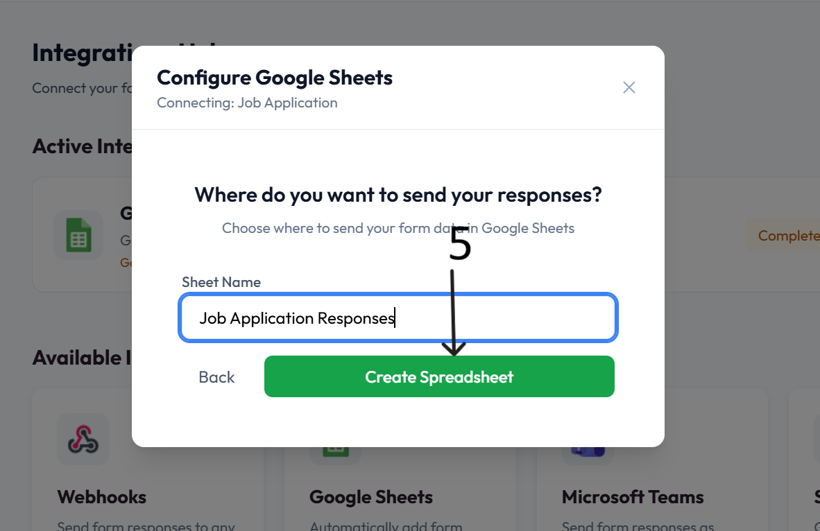Google Sheets configuration choice after step 5