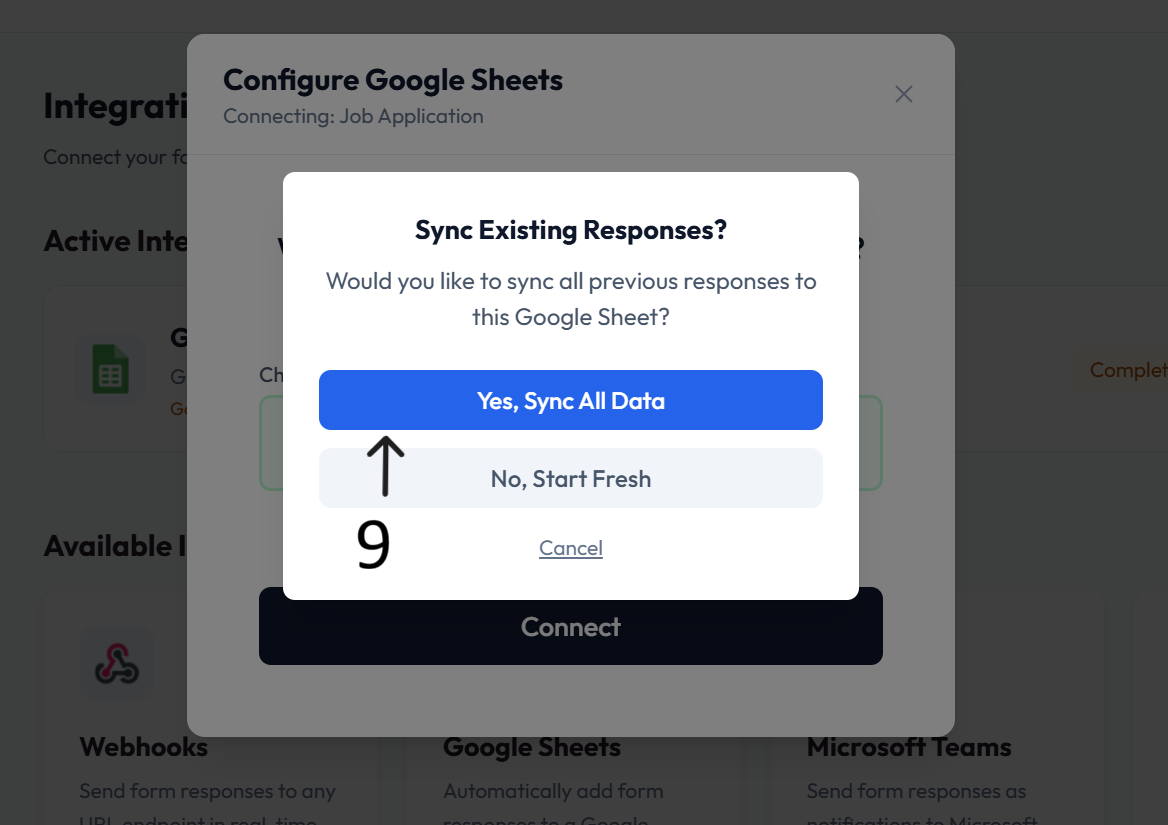 Sync existing responses prompt after step 9