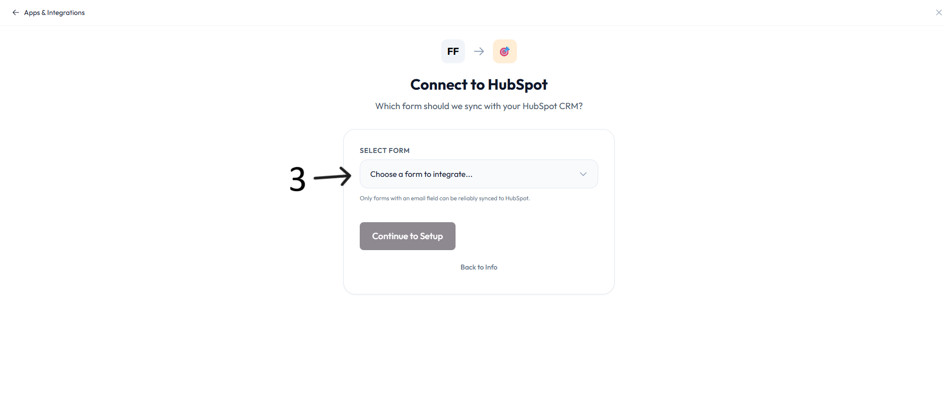 HubSpot form selection after step 3