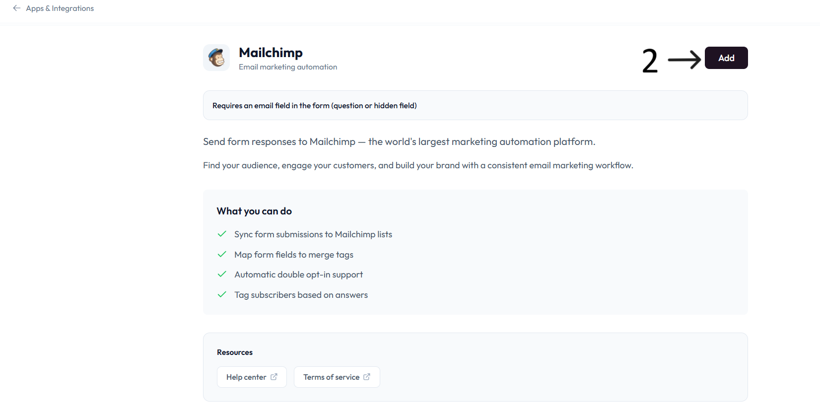 Mailchimp Add screen after step 2