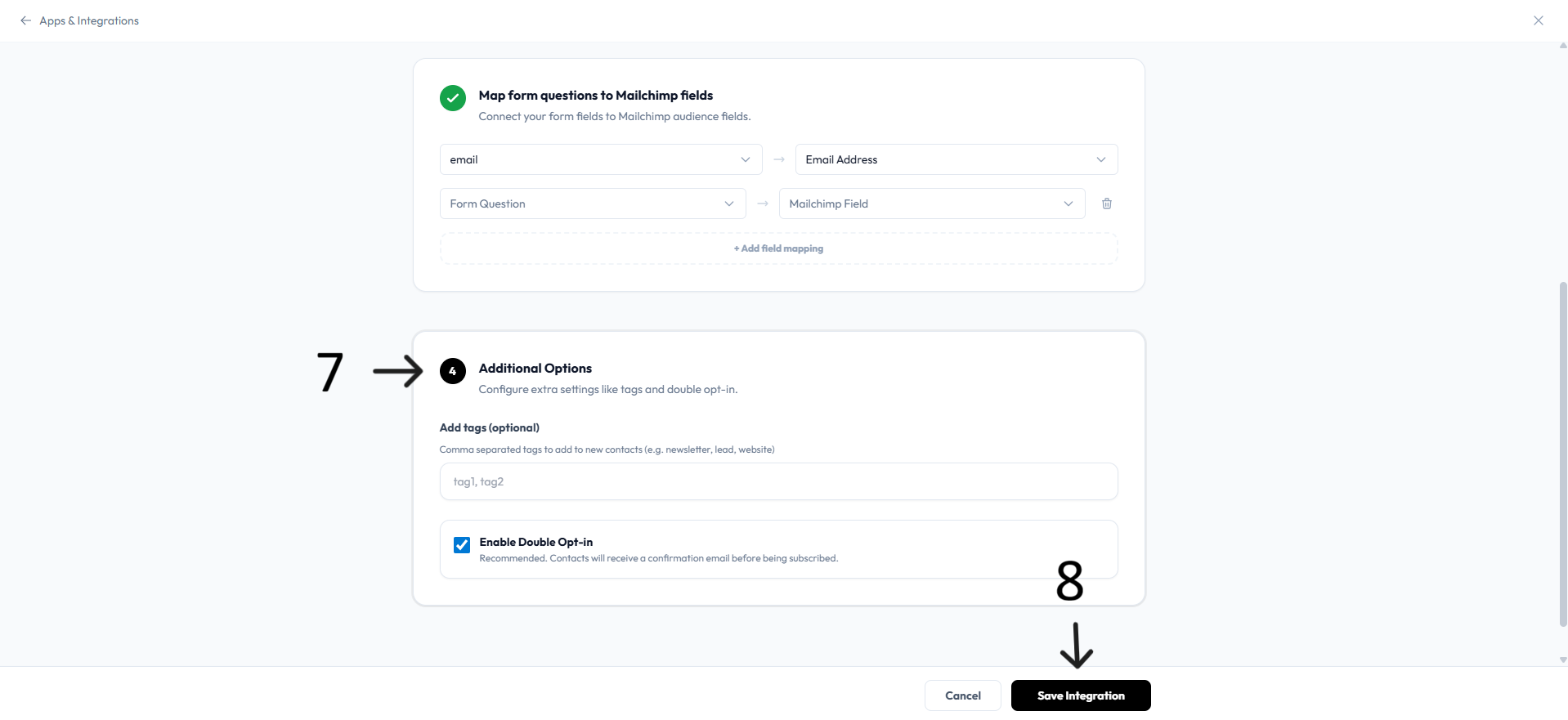 Mailchimp additional options after step 7