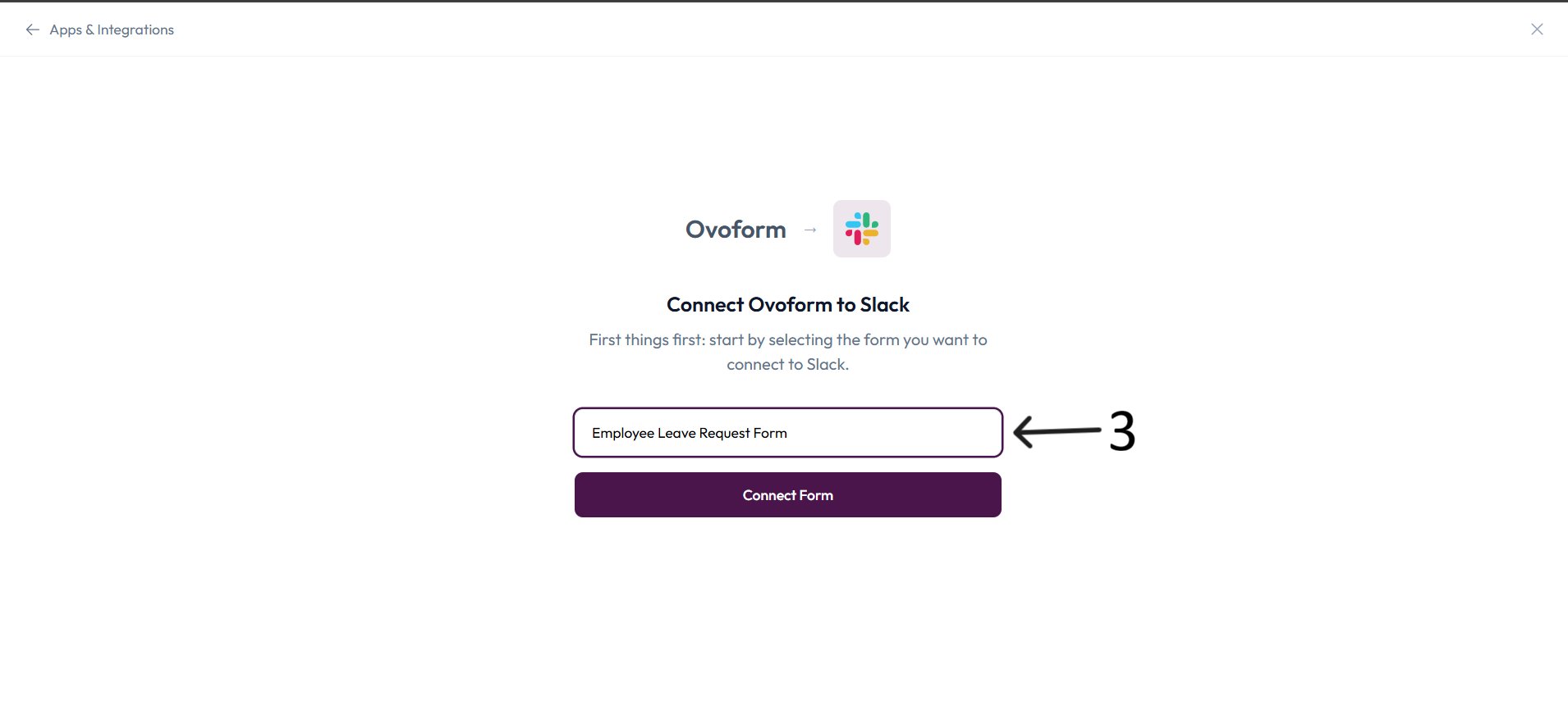 Slack form connection after step 3