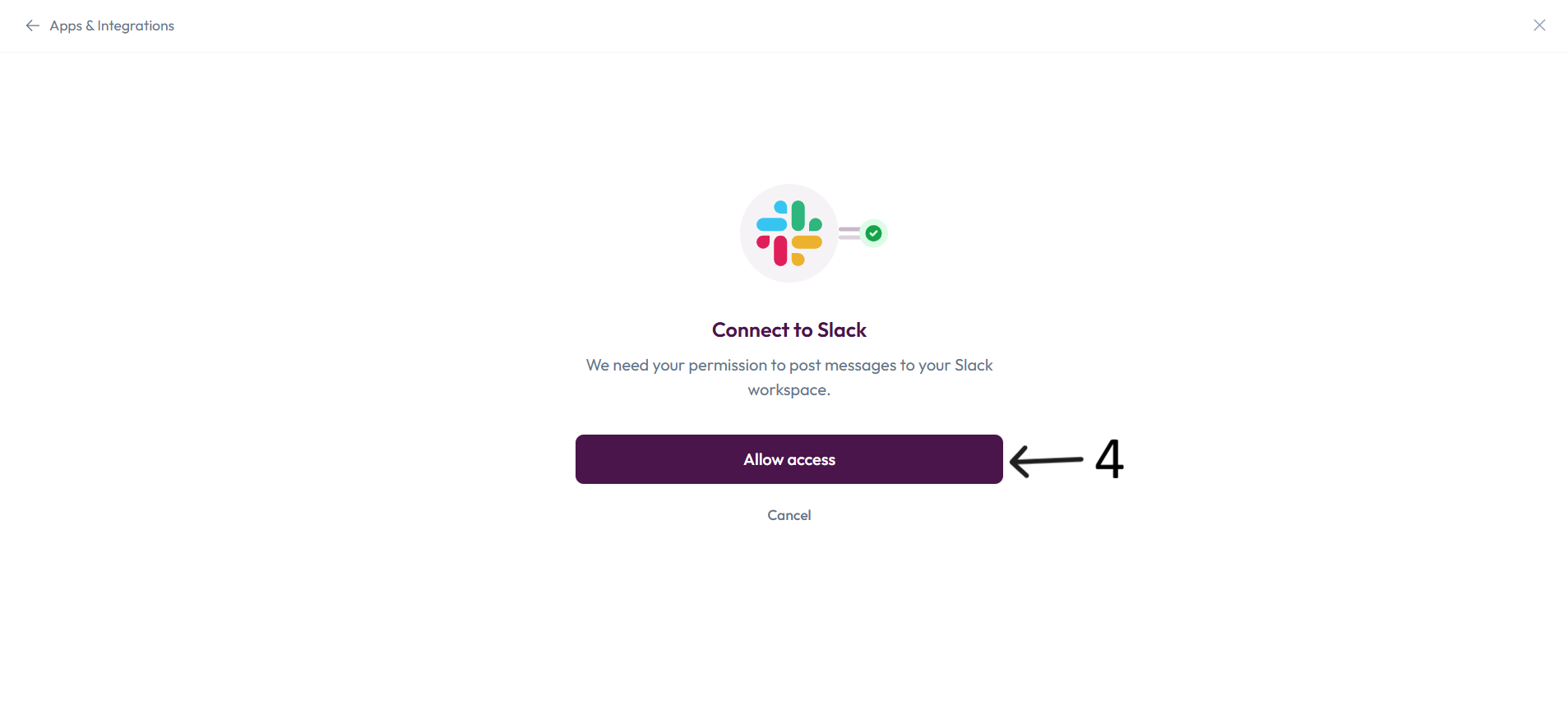 Slack authorization after step 4