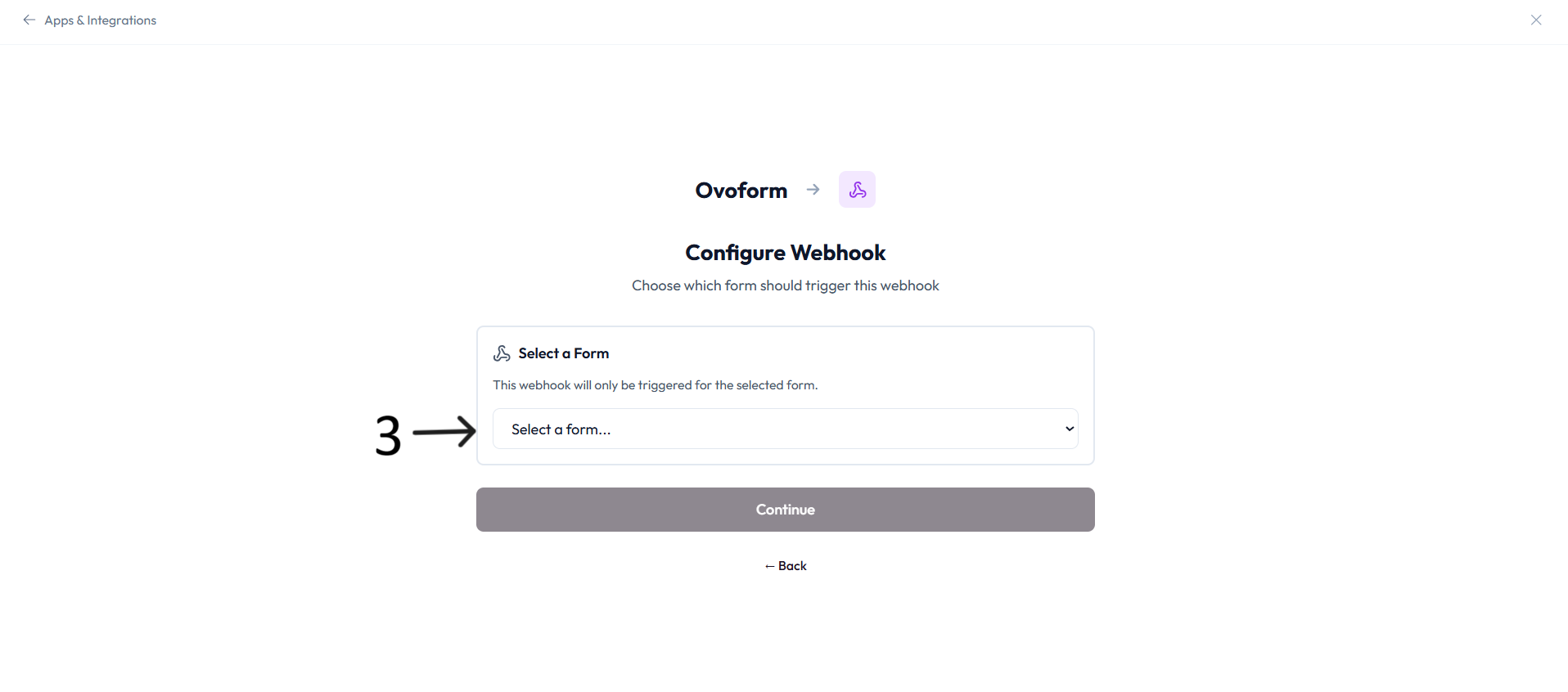 Webhook form selection after step 3