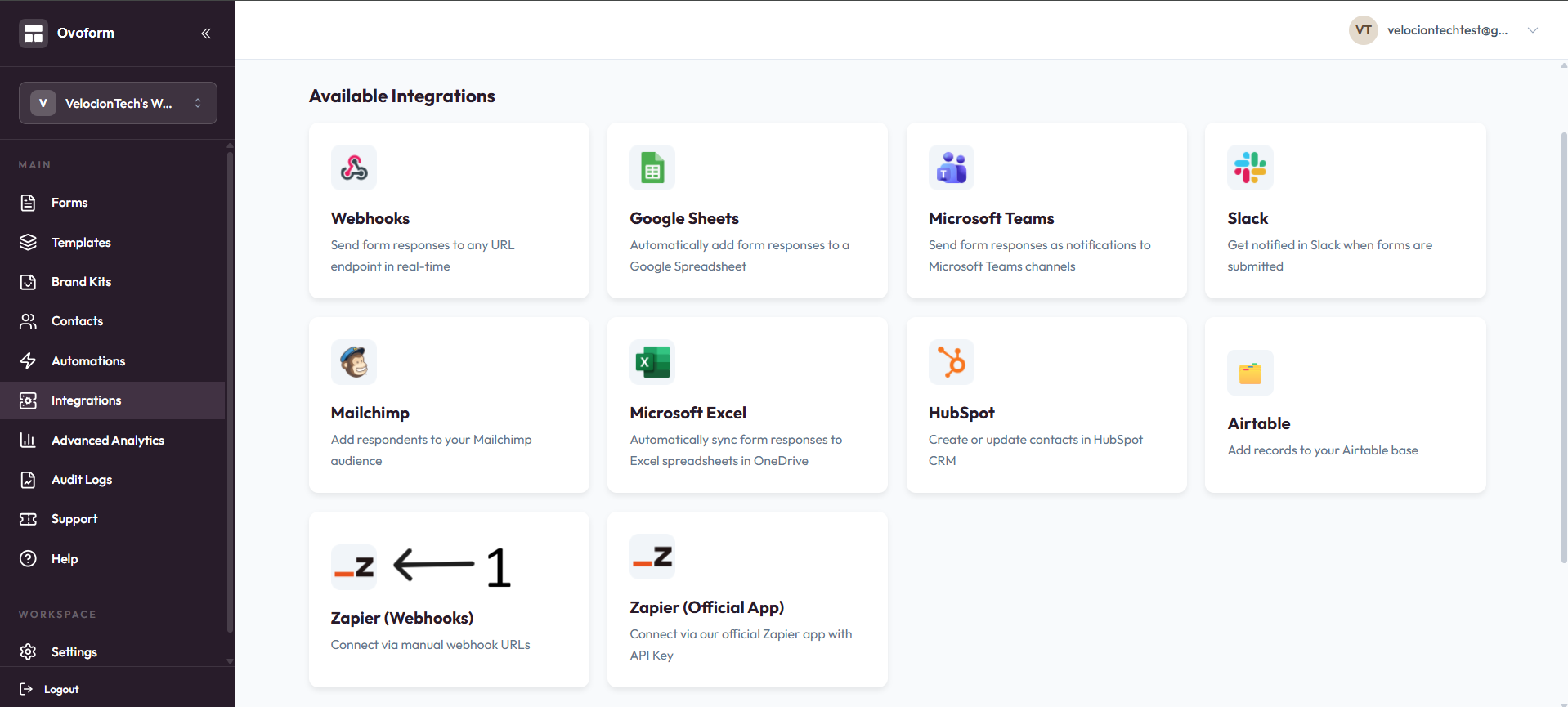 Zapier Webhooks integration card after step 1