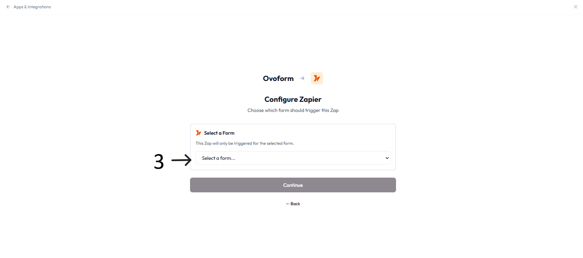 Zapier Webhooks form selection after step 3