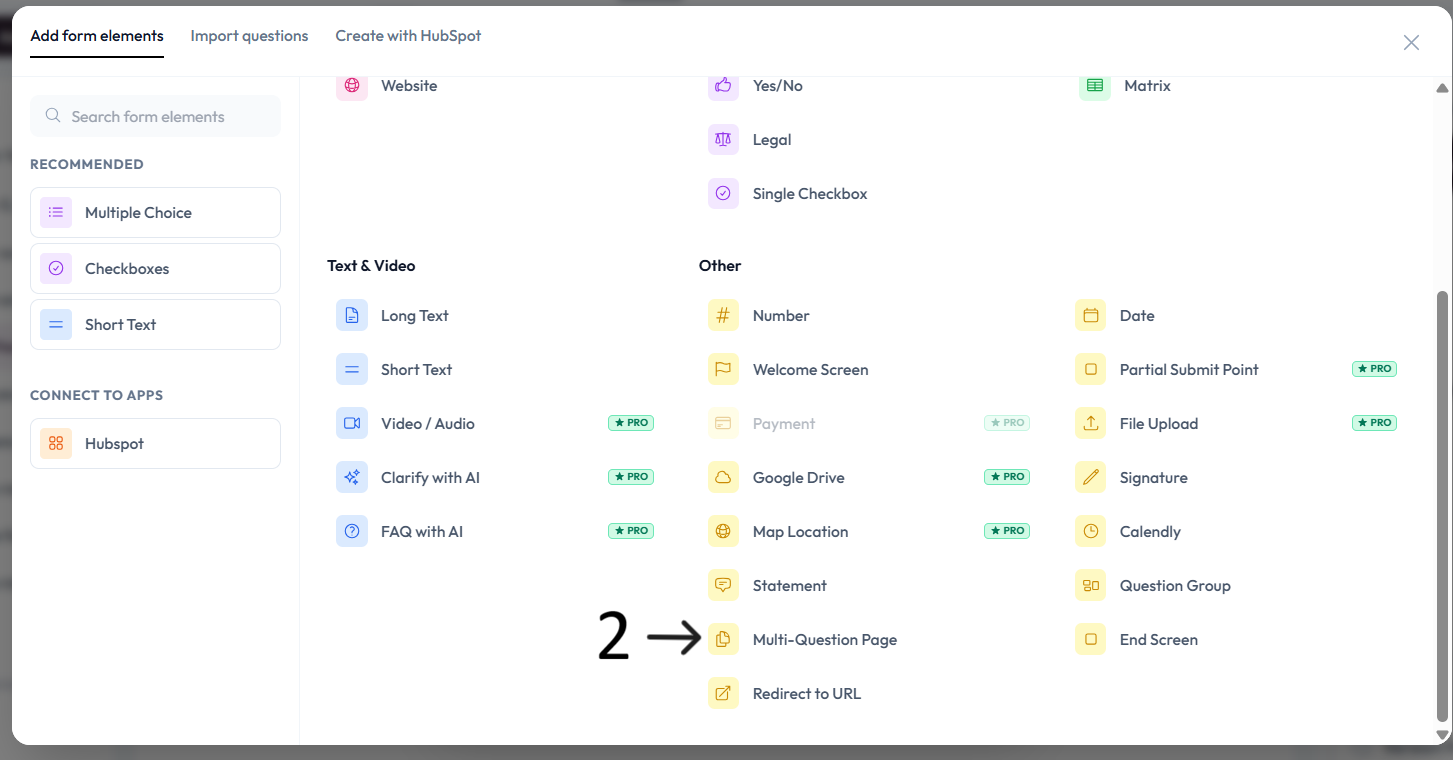 Multi-Question Page option in question menu