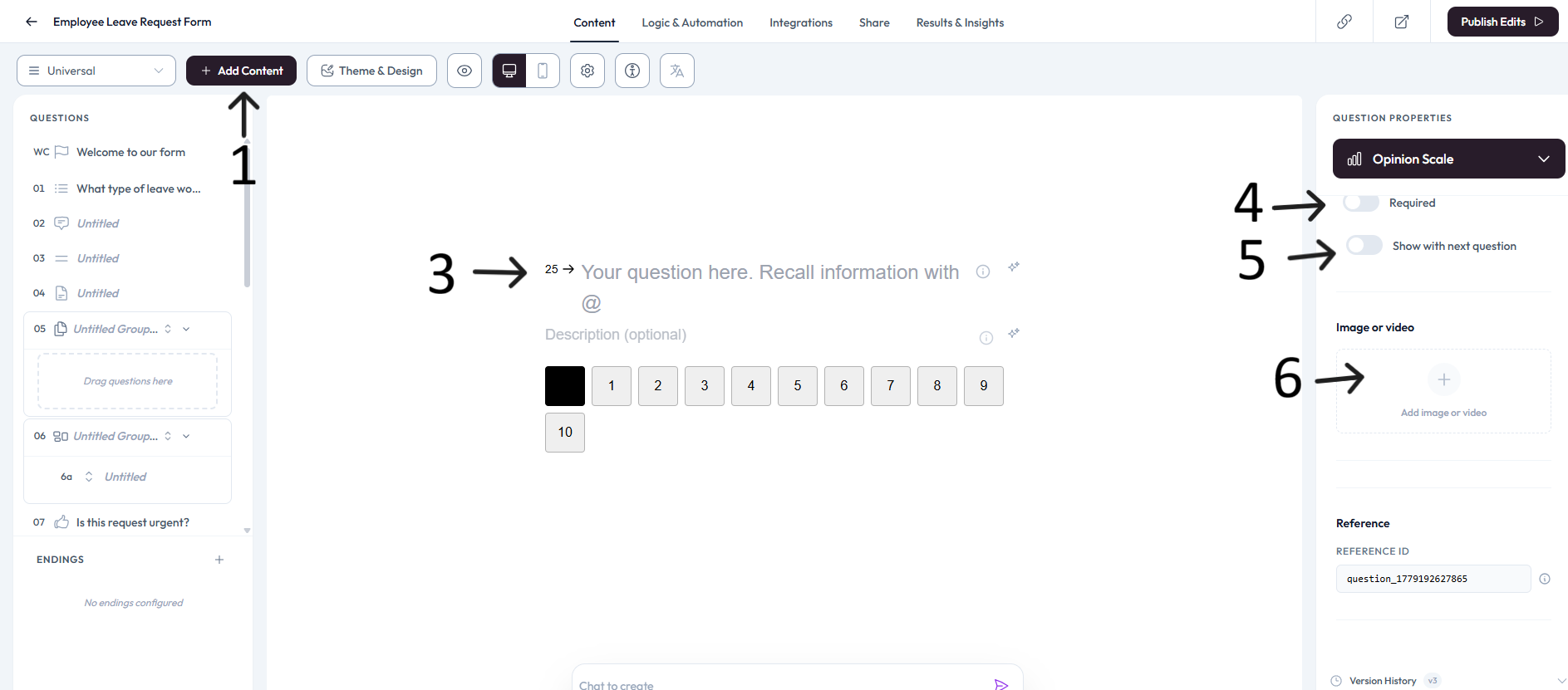 Opinion Scale question text configured after step 3