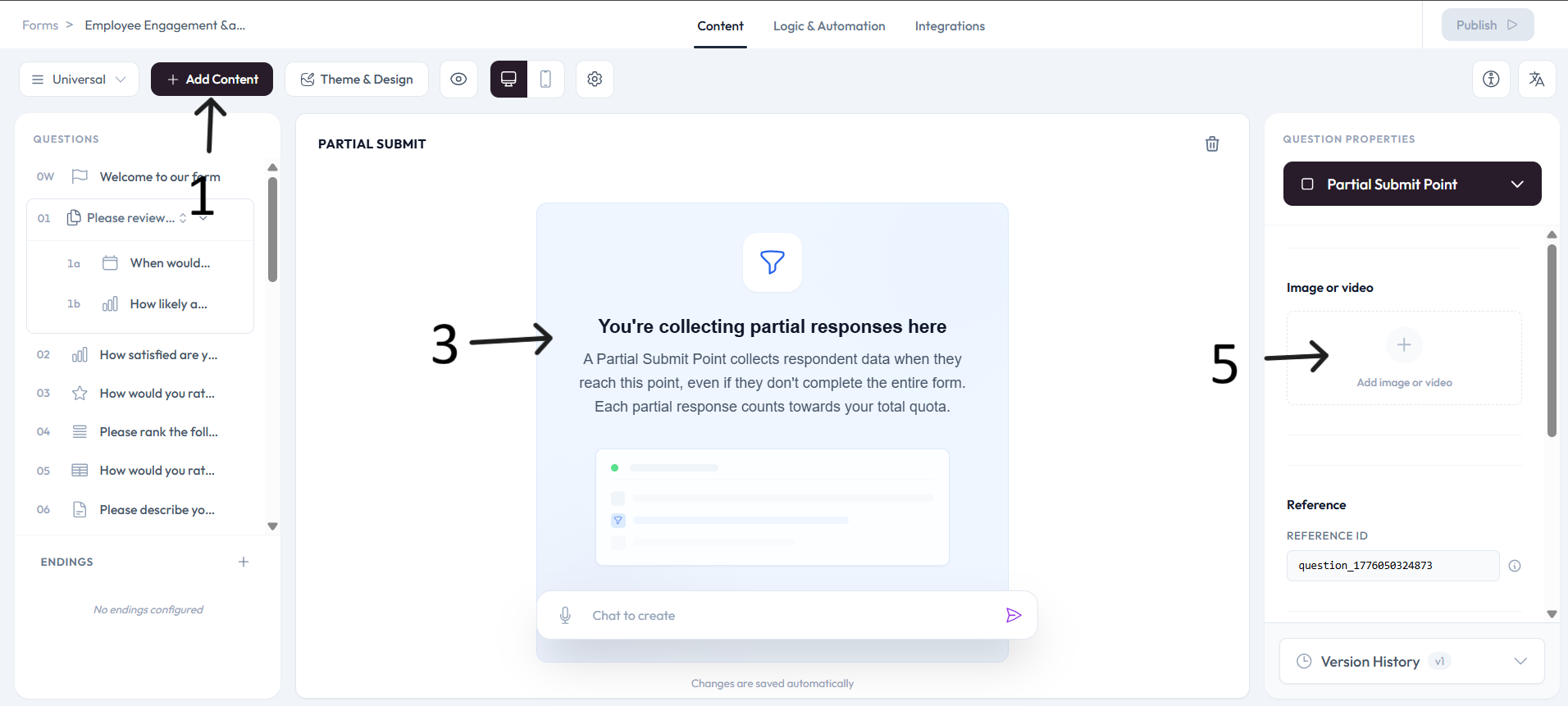 Partial Submit Point checkpoint card and settings after step 4