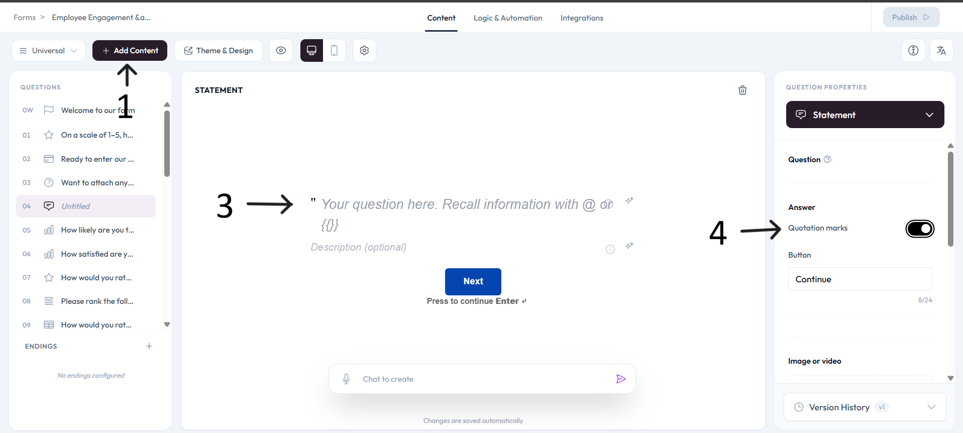 Statement text configured after step 3