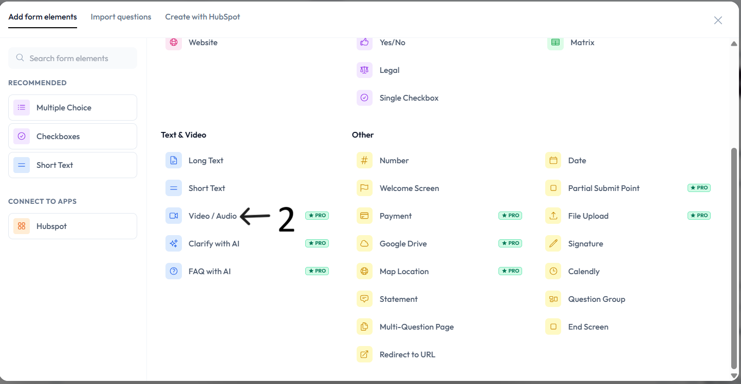 Video and Audio option selected after step 2